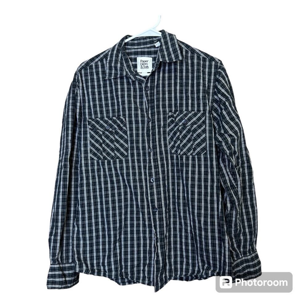 Paper‎ Denim & Cloth Striped Long Sleeve Button Up Shirt Size Medium Black White